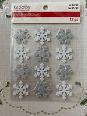 RECOLLECTIONS CHRISTMAS STICKERS GLITTER SNOWFLAKES 12 PC EMBELLISHMENTS