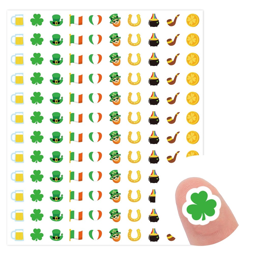 2400 Pcs St. Patrick’s Day Mini Stickers Shamrock Lucky Clover Pot of Gold Self-