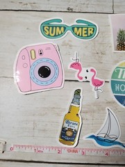 Set of 12 Summer Themed Stickers For Scrapbooking Cups Journaling