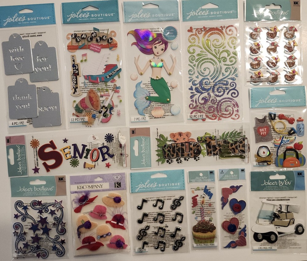 Lot of 14 JOLEE’S BOUTIQUE K&Co Dimensional Scrapbooking Stickers Mix