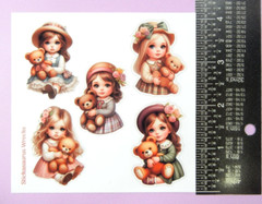 Vintage Little Girls & Teddy Bears Sticker Sheet Style 2