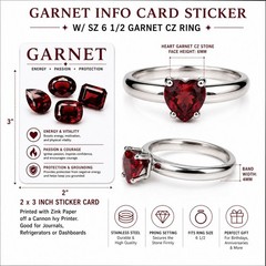 Garnet Info Card Sticker With Free Size 6 1/2 Heart CZ Stainless Steel Ring New