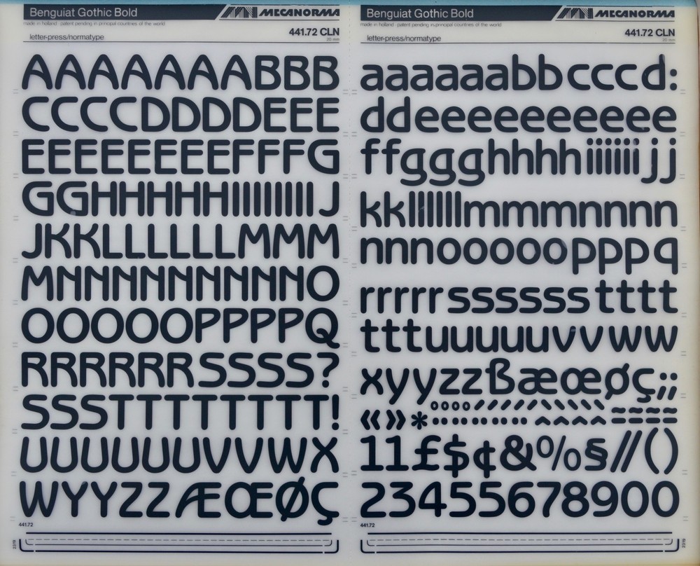 Mecanorma Dry Transfer Lettering A3 Black, Fonts #194 Benquiat Gothic 20mm