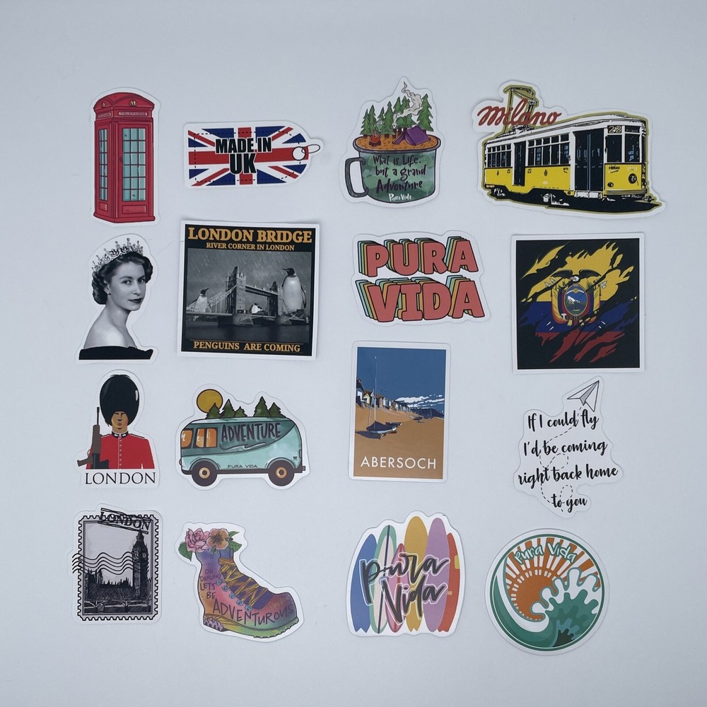 Stickers Decals United Kingdom London Milano Abersoch Pura Vida Travel (W50)