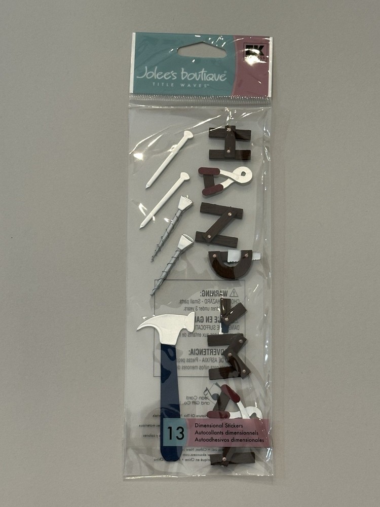 Rare Retired Jolee’s Boutique 3D Handyman Fix It Hammer Nails Sticker New