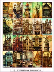 STEAMPUNK BUILDINGS – COMPLETE SHEET OF 20 STICKERS