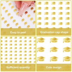 2400 Pcs Graduation Cap Mini Stickers Gold Foil Grad Hat Self-Adhesive Sticker D