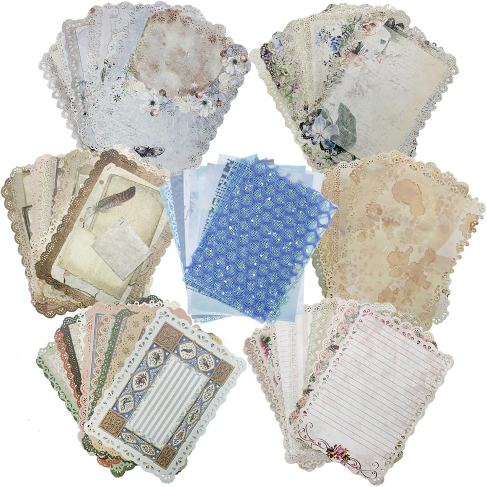75 Sheets of Scrapbook Paper, Lace Edged Vintage Journaling Scrapbooking&Mesh T