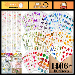 Floral Stickers for Scrapbooking – 1466+ Pieces, Pressed Flower & Journaling Sup