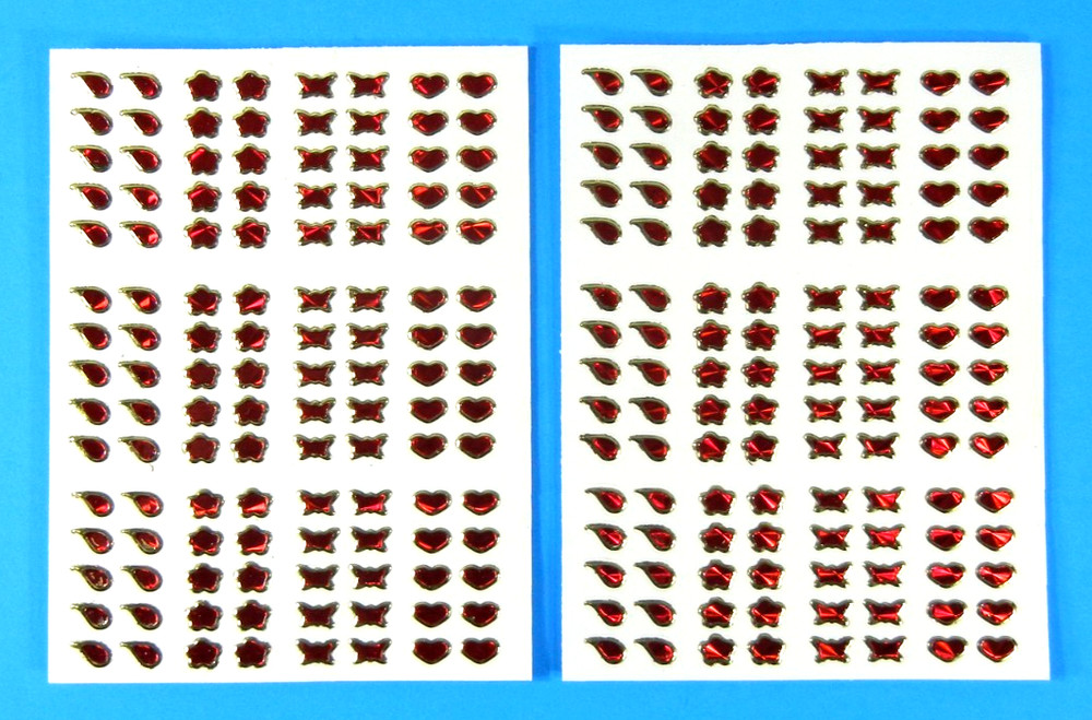 Gold Lined Red Gem Hearts Stars Butterflies Micro Sticker Sheets Set Of 2