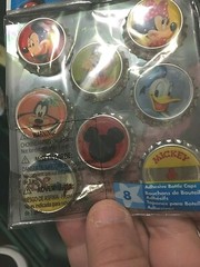 Lot of 2 ~ DISNEY Mickey Minnie Pluto Goofy Donald ADHESIVE BOTTLE CAP STICKERS
