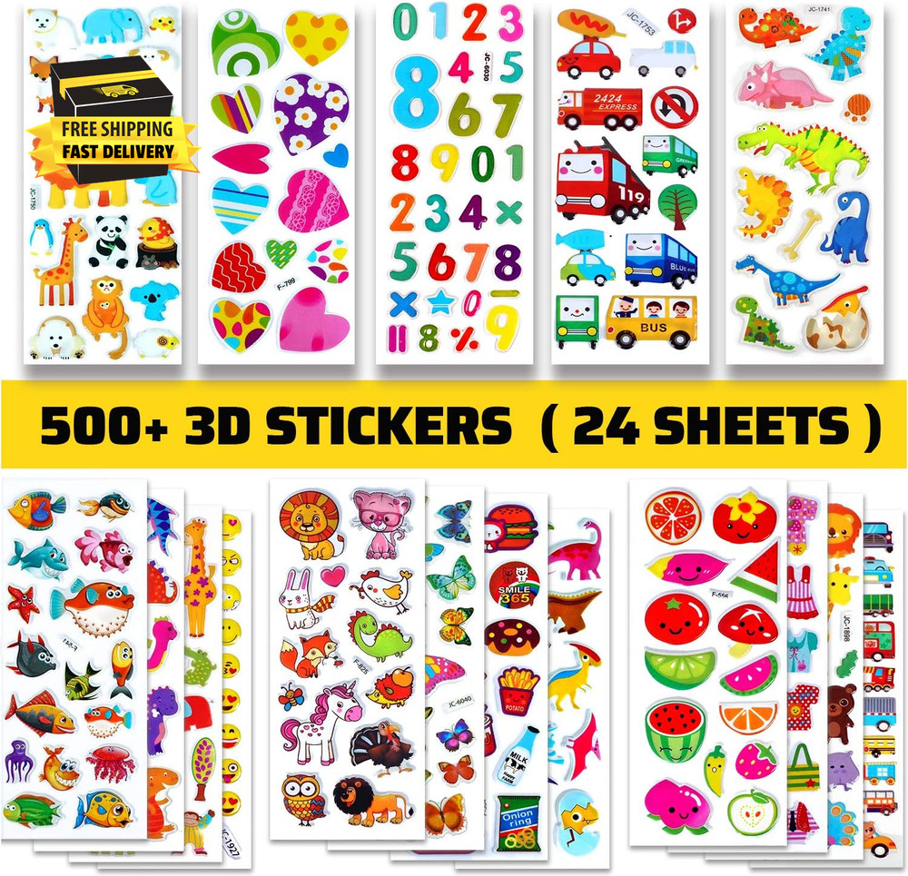 24 Sheets 500 + Stickers for Kids, Toddlers 2,3,4 Years Old, Teacher Reward Stic