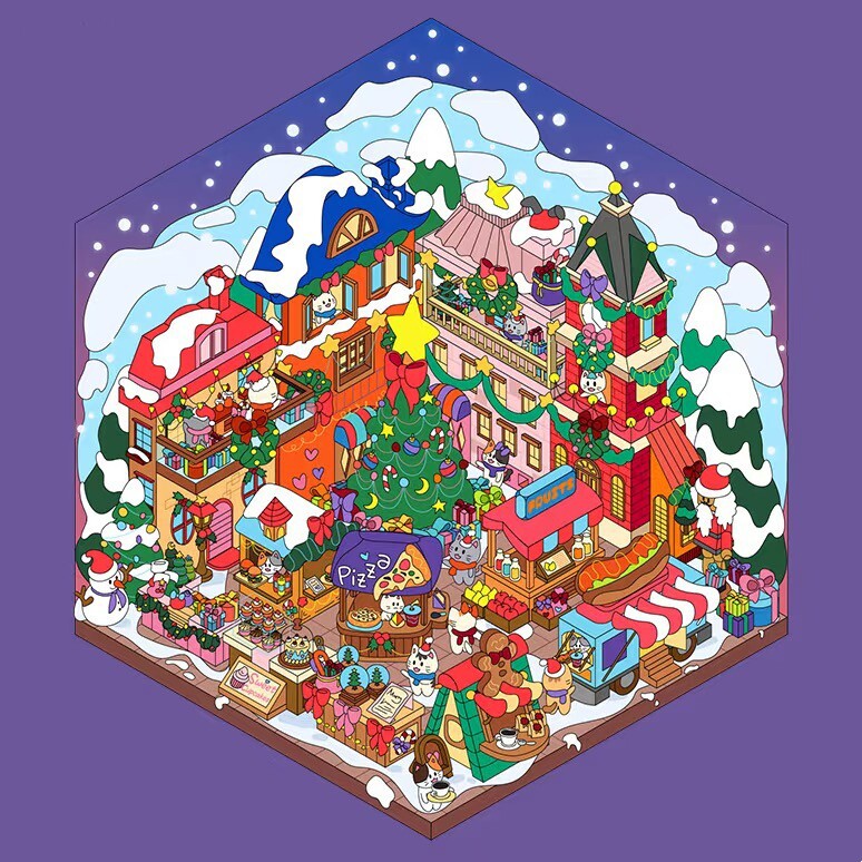 Christmas Market Scene Sticker Craft Lovers Stickers Adult Relief Stress Gift