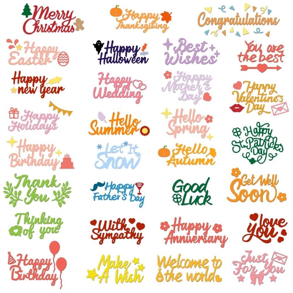 78pcs Holiday Word Die Cuts for Card Making, Birthday & Wedding Stencils, DIY Sc