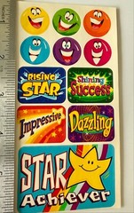 Vintage 16 Merit Stickers Bright emotion Smiley Happy Face Star Smile Faces vtg