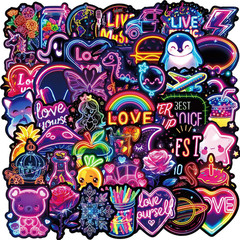 10/30/50PCS Kawaii Neon Lamp Sticky PVC Sticker Phone Aesthetic DIY Decoration S