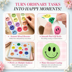 1000PCS Multi-Color Smiley Face Stickers 1 Inch – 2 Rolls of 500 Happy Face L…