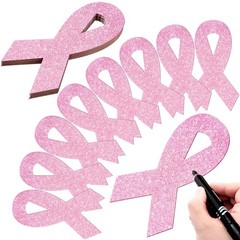 80 Pcs Pink Ribbon Cutouts Breast Cancer Awareness Glitter Paper Cutouts 7.9 …