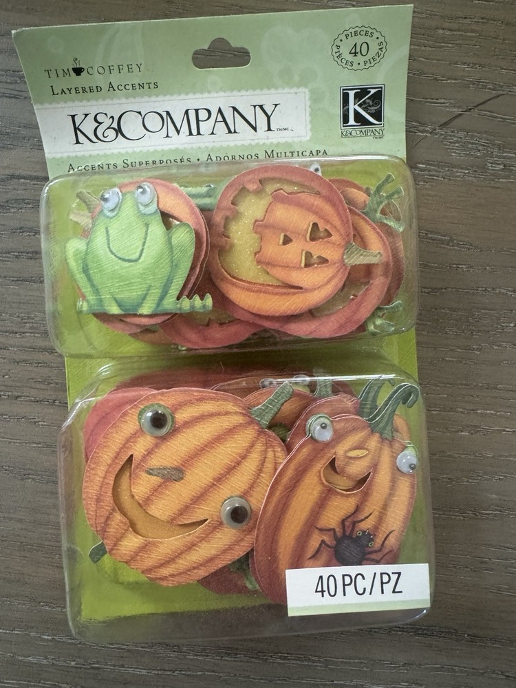 Brand New K&Company Tim Coffey 40 Piece Halloween Layered Accents Scrapbooking