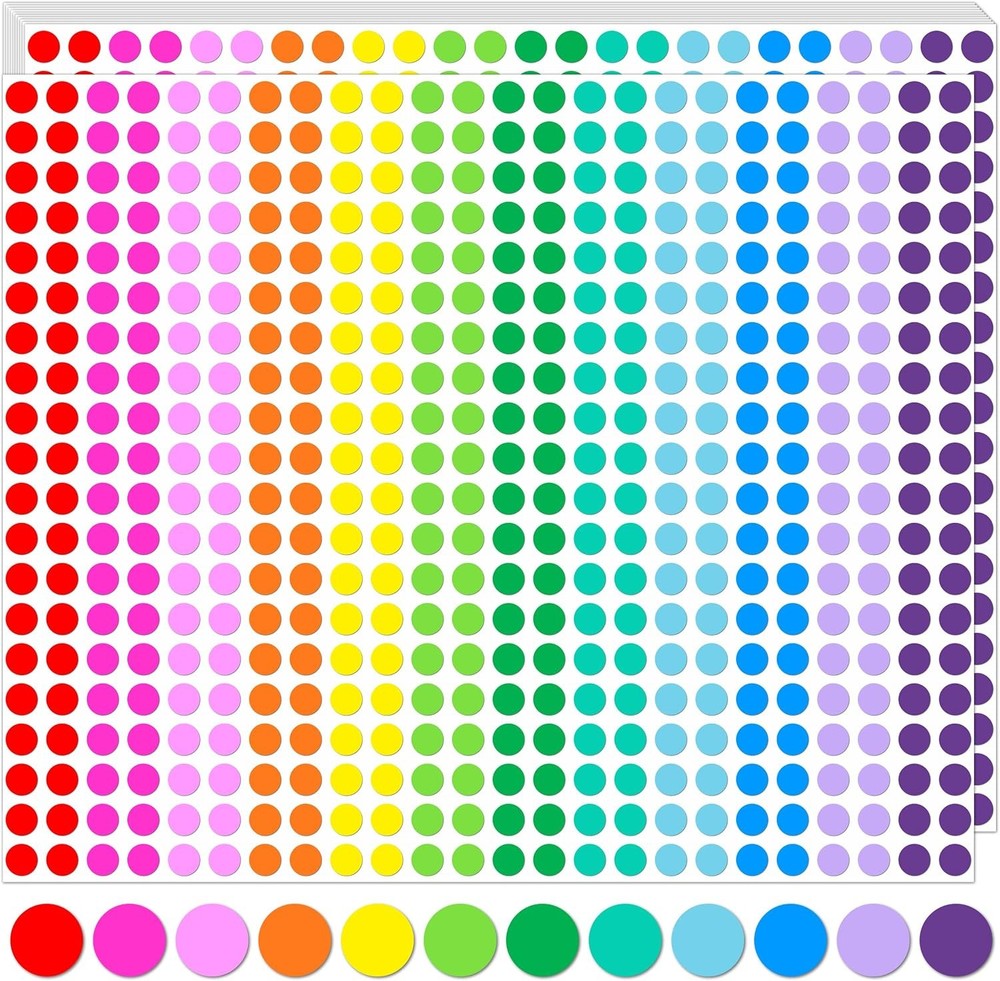10080 PCS Small Dot Stickers 1/4″ Round Circle Color Coding Labels | 15 Colors C