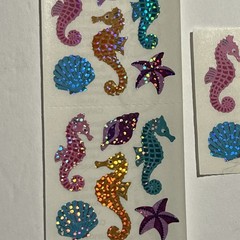 Sandylion 18 Vintage Prismatic Sparkle Seahorse & Seashell Stickers Pastels
