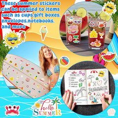 30 Sheets Summer Stickers, Adhesive 388Pcs Ocean Beach Stickers Bulk for Summer