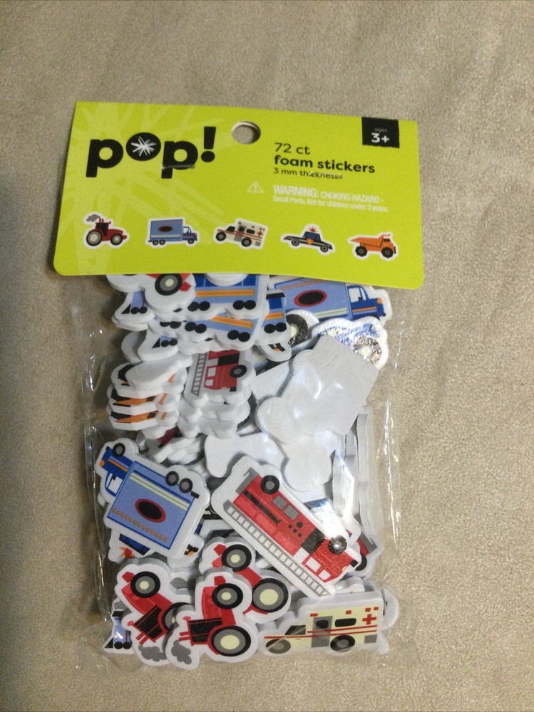 New Package of Pop! 72 Count Foam Stickers Assorted Vehicles
