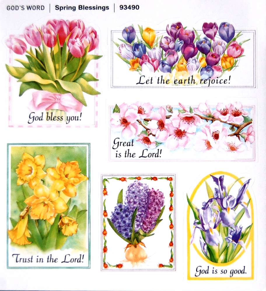 6 SPRING BLESSINGS SCRIPTURE FLOWER FAITH STICKERS SEALS 4″X4 3/8″ Sheet