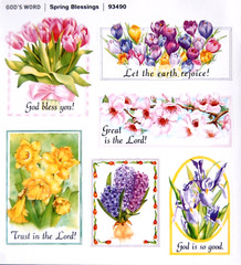 6 SPRING BLESSINGS SCRIPTURE FLOWER FAITH STICKERS SEALS 4″X4 3/8″ Sheet