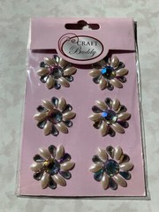 3D ADHESIVE GEMSTONE CLEAR SMOKEY GEMSTONE WITH PEARLS 6PCS