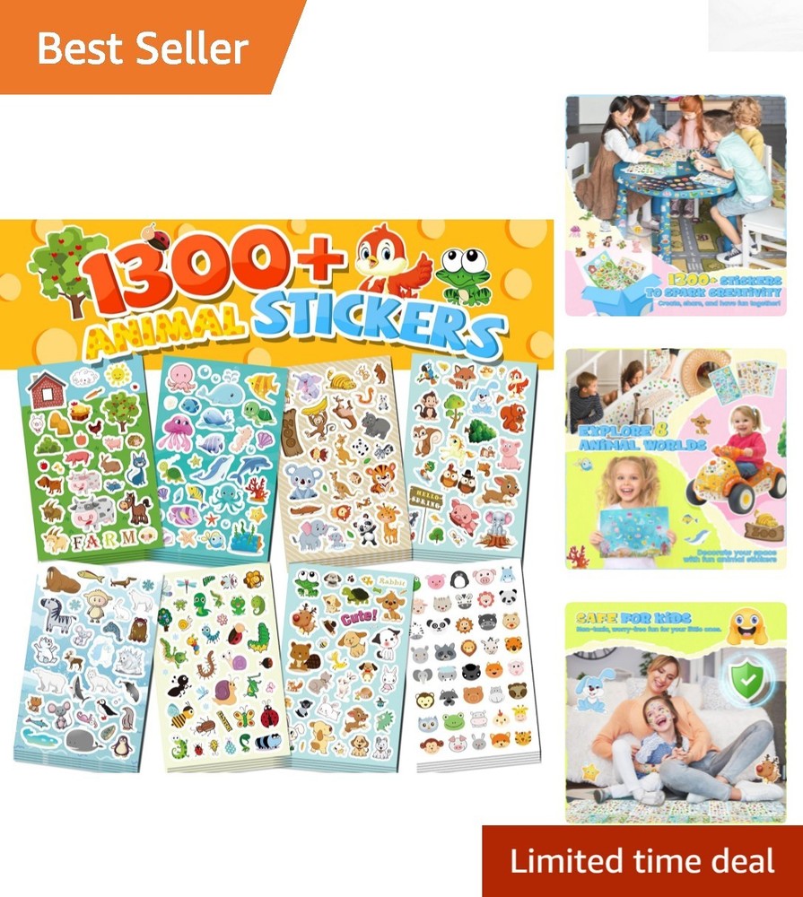 Colorful Peel and Stick Animal Stickers – 1300+ Fun Designs for Imaginative Play