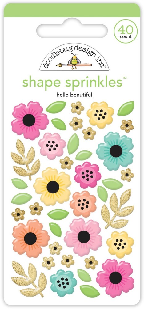 Crafts Doodlebug Sprinkles Hello Beautiful Flowers Leaves Pink Blue Yellow ++