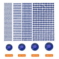 1792 Pcs 4 Sheets Deep Blue Rhinestone Stickers 3/4/5/6 mm Self Adhesive Gems