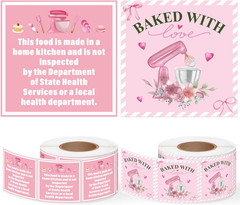 Cottage Food Law Labels – 1000 Count Pink Stickers for Homemade Bakery Goods