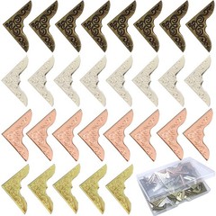 Retro Book Corner Protectors Metal Scrapbook Album Decor With Storage Box 80 PCS