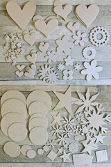 Lot of over 100 Kraft Chipboard Pieces Shapes – Heart Flower Star Snowflake