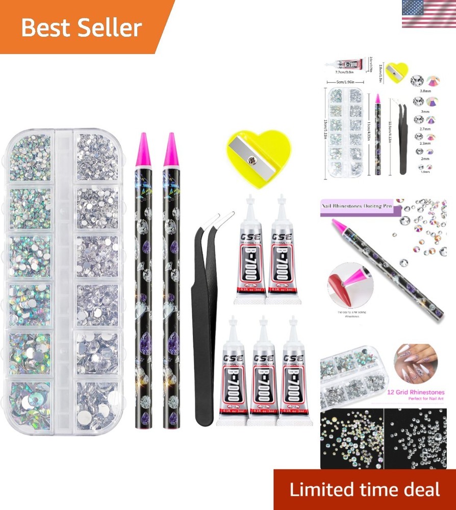Versatile 2784PCS Rhinestones with Tweezers & Glue – Ideal for Nail & Makeup Art