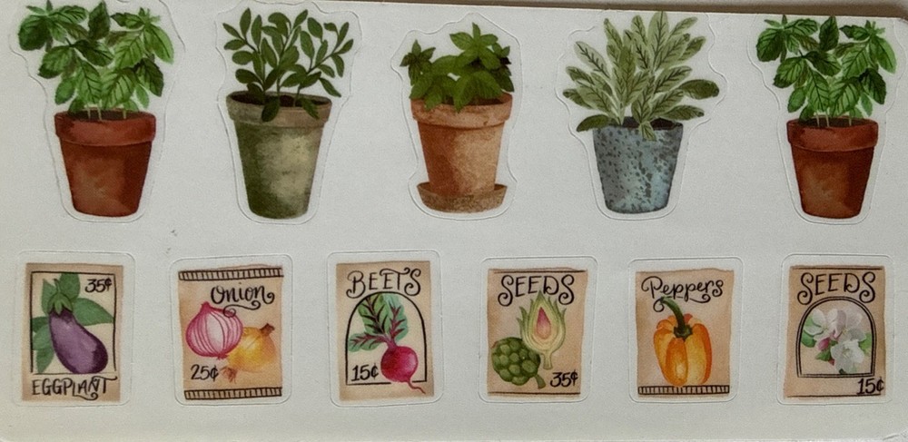 HERBS & VEGETABLE Mylar￼Stickers(11pc)Seed-Packet•Plants •Garden•Card Making•