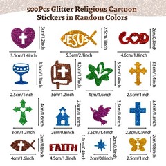 500pcs Christian Glitter Stickers – Foam -Adhesive Bible Cross Multi-Colour A…