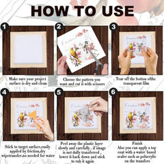 3 Sheets Vintage Rub on Transfers for Crafts and Furniture,Floral and Birds,Cold