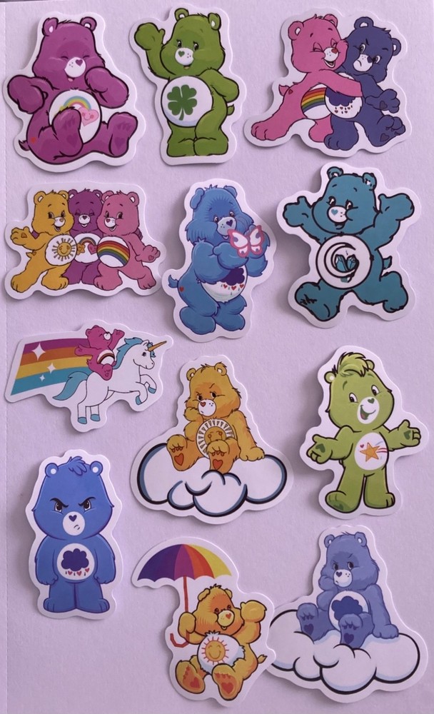 SET #3 ~ Lot of 12 Care Bears Stickers Glossy ~ Junk Journal Supplies Scrapbook