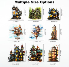 90PCS Gear Cabin PET Stickers – Steampunk Fantasy House Sticker for Scrapbook Jo