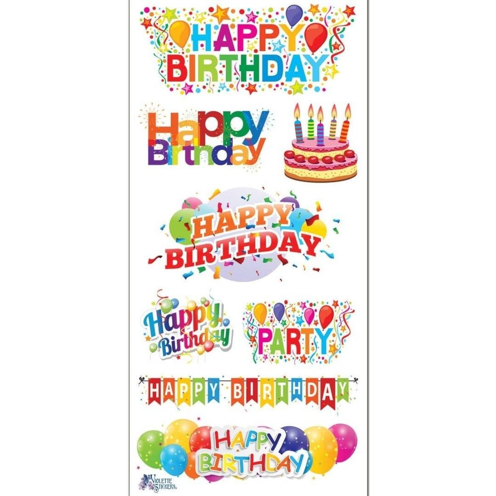 Violette Stickers – Happy Birthday – 1 Colorful Rainbow Sticker Sheet – Crafts