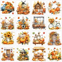 Whaline 16 Sheets Fall Rub on Transfer for Crafts Pumpkin Leaves Rub on Trans…