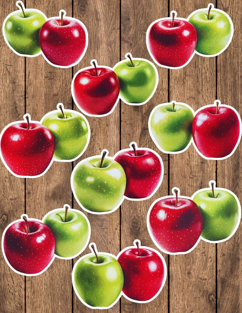 Red Green Apple Die Cut Vinyl Stickers Set Scrapbooking Laptop Waterbottle