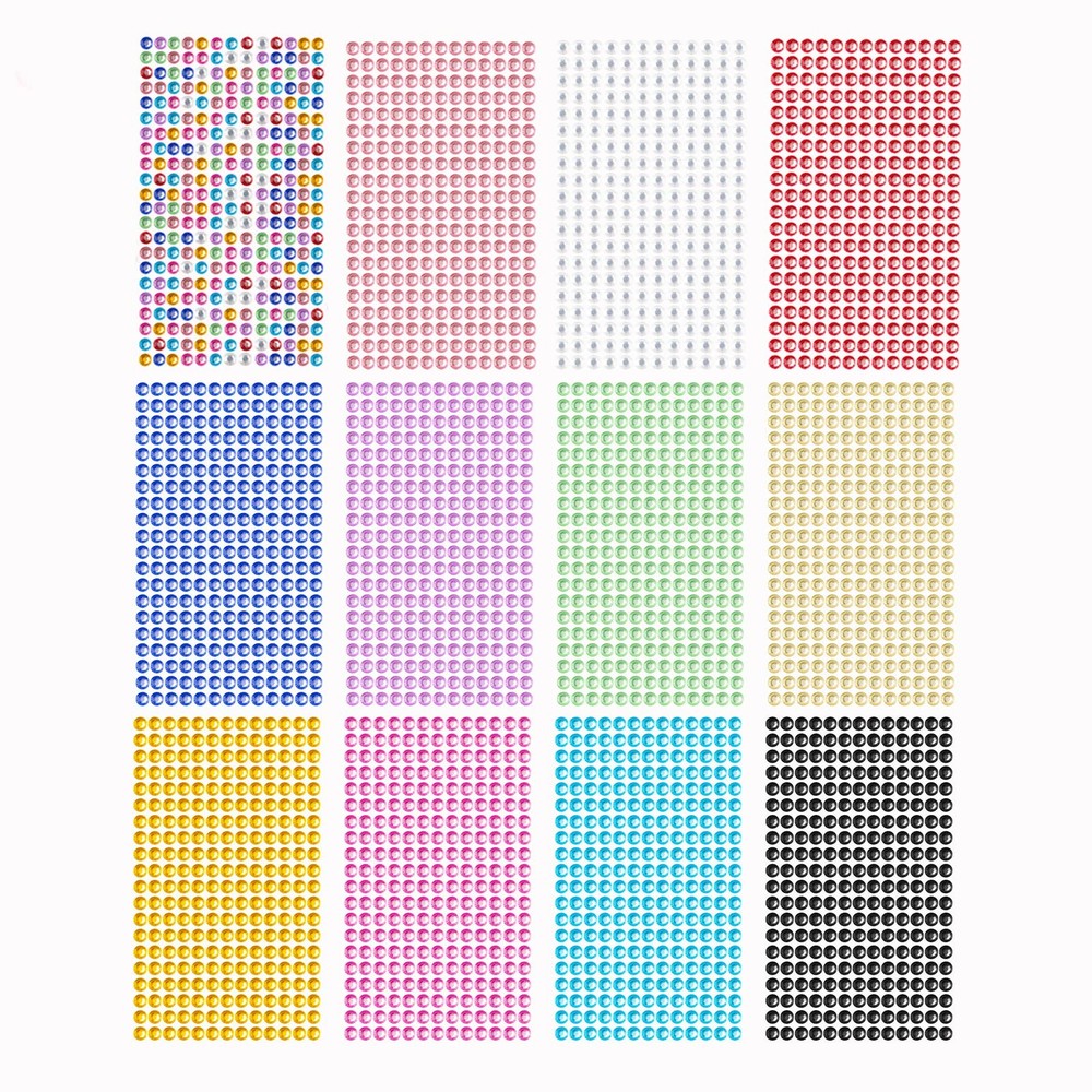 3120pcs 6mm Self-Adhesive Rhinestone Stickers Gem Jewels Colored