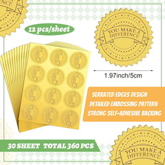 360 Pcs Gold Foil Embossed Certificate Seals 2″ Round You Make a Difference Self
