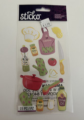 American Crafts sticko Cooking Cuisine Sticker Sheet Food Chef Theme 15 Pcs New