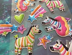Magical Zebra Rainbows Puffy Sticker Sheet Junk Journal Donuts Sparkle