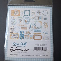 Echo Park Baby Boy Ephemera for Cardmaking/Scrapbooking~ 34 pcs.
